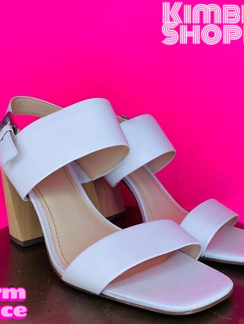 Botkier Farrah White Leather Wood Block Heel Open Toe Slingback Sandals US 10